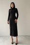 Women's Atlas Fabric Shirt Collar Black Midi Pencil Dress 341 - 4