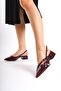 Claret Red Patent Leather - Cherry Red 3 Cm Thick Heeled Pointed Toe Women's Shoes - 3