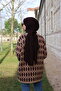 24123 Women's Diamond Patterned Pocketed Buttoned Comfortable Knitwear Cardigan Milk Coffee - 4