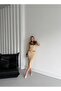 Women's Imported Fabric Ribbon Detail Leopard Pattern Button Detail Lined Special Design Dress - 5