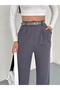 Belted and Front Pleated Trousers / Women's Twist Fabric Trousers Loose Cut - 5