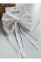 White Scallop Big Bow Ribbon Automatic Buckle with Pearl Belt