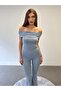 Madonna Collar Blouse Spanish Leggings 2-Piece Baby Blue Set - 2