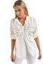 Women's Off-White Linen Ayrobin Stone Embroidered Oversize Buttoned Shirt - 4