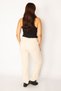 Women's Large Size Stone Waist Tunnel Lace Detailed Gabardine Fabric Trousers with Side and Back Pockets 65n34145 - 6