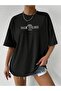 Women's Black Oversize Fit Palm Springs Printed T-Shirt - 4