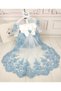 Girls' French Lace Blue Embroidered Beaded Tail Birthday Evening Dress - 3