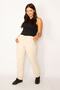 Women's Large Size Stone Waist Tunnel Lace Detailed Gabardine Fabric Trousers with Side and Back Pockets 65n34145