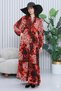 Women's Red Button Detailed Placket Collar Print Loose Balloon Sleeve Long Dress - 2