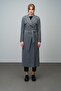 Double-Breasted Long Coat with Cape and Epaulet Detail Gray 3013 - 2