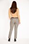Women's Burgundy Plaid Patterned Hidden Belt Front Zipper Side Pocket Faux Leather Belt Detailed Classic Trousers - 6