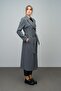 Double-Breasted Long Coat with Cape and Epaulet Detail Gray 3013 - 6