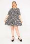 Women's Colorful Plus Size Patterned Tunic Dress with Elastic Waist Part 65n35814