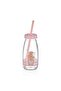 C-00521 Sleepy Bear Milk Bottle 250ml Glass Drink-Milk Bottle with Straw - 2