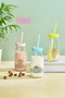 C-00521 Sleepy Bear Milk Bottle 250ml Glass Drink-Milk Bottle with Straw