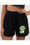 Women's Cute Dinosaur Printed Bermuda with Pockets Cord Comfortable Fit Black Shorts