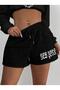 Women's New York Printed Bermuda Pocket Corded Comfort Fit Fit Black Shorts