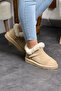 Mini Beige Suede Leather Ankle Boots with Real Fur Inside Flat Sole Women's Boots - 5