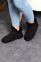 Mini Black Suede Leather Ankle Boots with Real Fur Inside Flat Sole Women's Boots - 2