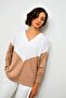 Women's V-Neck Color Block Soft-Textured Comfortable 3 Thread Combed Cotton Blouse 700-3167198 - 3