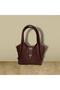 Women's Burgundy Mini Bag with Lock Detail and Strap for Hand and Shoulder Use - 3