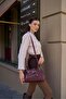Claret Red Women's Retro Hand and Shoulder Bag with Gold Accessories - 2