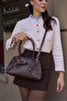 Brown Women's Retro Hand and Shoulder Bag with Gold Accessories - 4