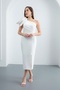Women's White Organza Detail Midi Promise Engagement Wedding Evening Dress - 3