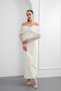 Women's White Slim Fit Bow-Detail Sleeve Formal Dress for Engagement, Promise, Wedding, Evening