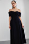 Women's Navy Blue Bow Detailed Strapless Flared Dress - 3