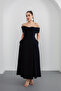 Women's Navy Blue Bow Detailed Strapless Flared Dress - 2
