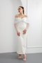 Women's White Slim Fit Bow-Detail Sleeve Formal Dress for Engagement, Promise, Wedding, Evening - 2