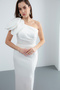 Women's White Organza Detail Midi Promise Engagement Wedding Evening Dress - 2