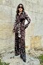 Leopard Patterned Satin Double Suit 1342 - Brown
