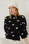 Women's Black and White Heart Patterned Knitwear Sweater 20246913 - 2