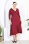 Women's Burgundy Long Sleeve Double Breasted Neckline Plus Size Maxi Dress - 4