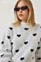 Women's White Black Heart Patterned Knitwear Sweater 20246913 - 5
