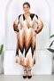 Women's Coffee Zigzag Pattern Double Breasted Collar Balloon Sleeve Maxi Length Wrap Dress - 4