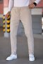 Men's Cream Color Elastic Waist Lace up Stretchy Fitted Jogger Pants Fabric Trousers