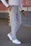 Men's Gray Color Elastic Waist Lace up Stretchy Fitted Jogger Pants Fabric Trousers - 6