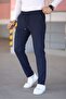 Men's Navy Blue Elastic Waist Lace-Up Stretchy Fitted Jogger Pants Fabric Pants - 5
