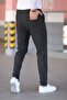 Men's Anthracite Color Elastic Waist Lace-Up Stretchy Fitted Jogger Pants Fabric Pants - 7