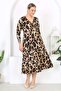 Women's Coffee Black Leopard Print Long Sleeve Double Breasted Collar Plus Size Maxi Dress