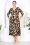 Women's Coffee Black Leopard Print Long Sleeve Double Breasted Collar Plus Size Maxi Dress - 3