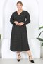 Women's Black and White Polka Dot Pattern Double Breasted Collar Balloon Sleeve Maxi Length Wrap Dress - 2