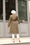 Seasonal a Line Quality Double Breasted Collar Lined Women's Hijab Trench Coat Khaki - 7