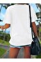 Women's V-Neck White T-Shirt Printed Oversize Loose Fit - 3