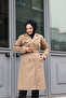 Seasonal Double-Breasted Collar Lined Women's Hijab Trench Coat Mink - 6