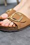 Natural Cork Sole Anatomical Large Buckle Suede Leather Slippers - 5