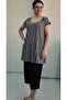 Black Six Pockets Top Low Sleeve Black and White Striped Combed Cotton Viscose Bottom Top Suit - 8
